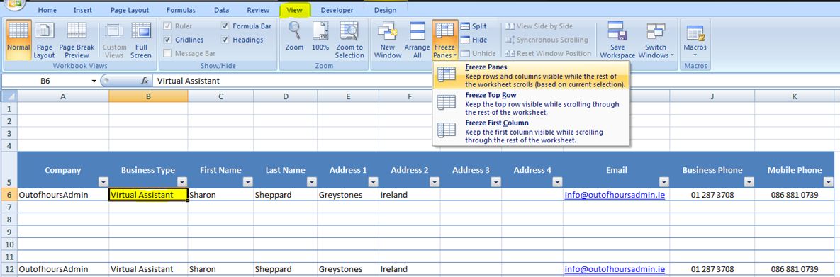 how to freeze first two rows in excel 2011 mac