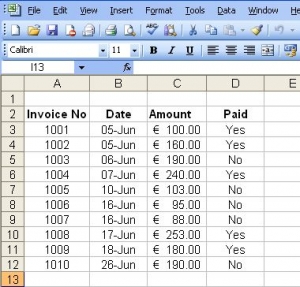 Invoice List example 2003