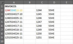 Excel customer codes list