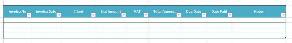 Excel invoice headers