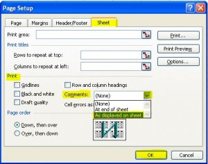 Excel 2003 print comment