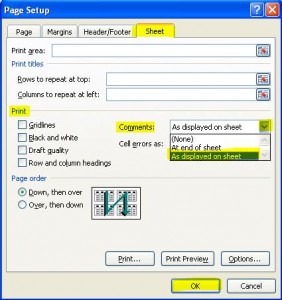 Excel 2007 displayed on sheet