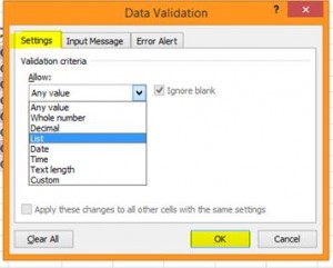 Excel data validation list