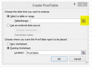 Create Pivot Table dialogue box