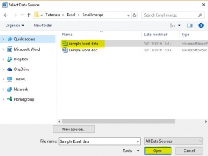 Open Excel data file