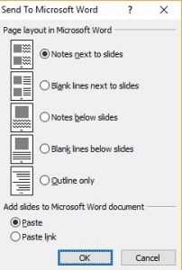 Layout menu for handouts