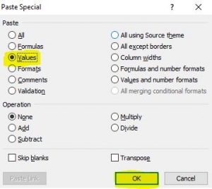 Paste special values